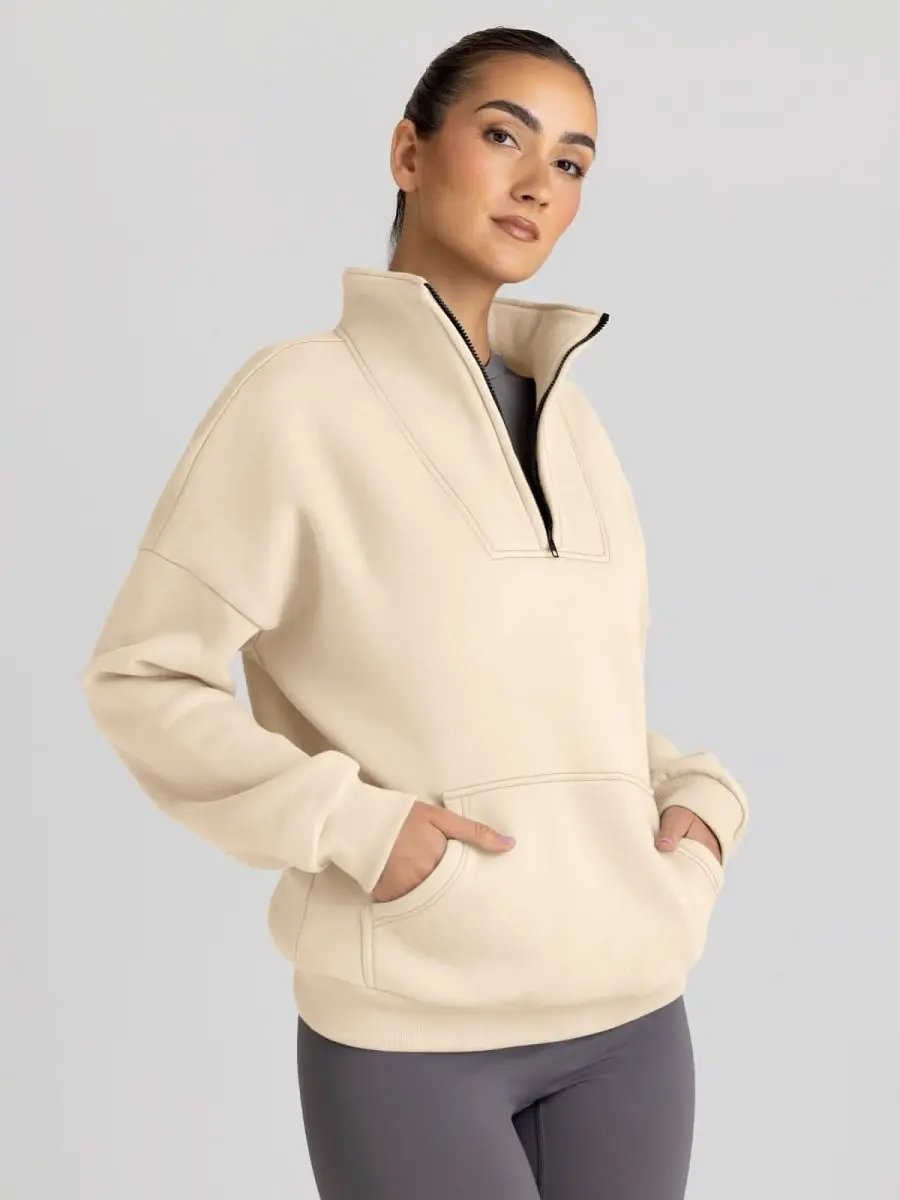 Trendy Queen Sweatshirts Half Zip Pullover Quarter Zip Oversized Hoodies Sweaters Comfy Fall Outfits 2024 Y2K Winter Clothes - Love Salve